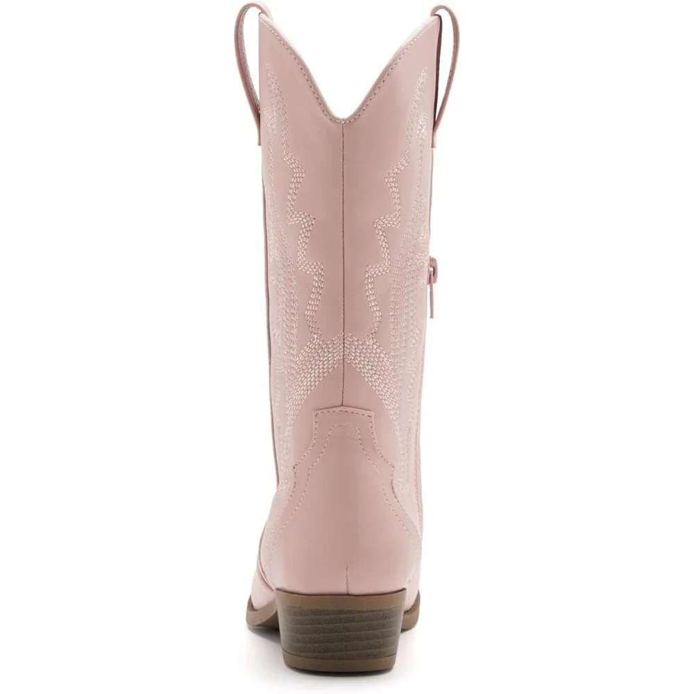 ⚡Girls Pink Kids Western Boots Embroidered Cowgirl Boots Riding Shoes Mid Calf